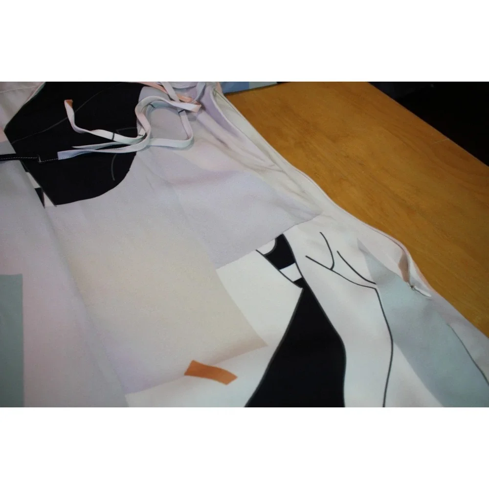 Reiss Mini Dress Rosa Abstract Size 8 Nuanced Collar Tie V-neck  Long Sleeves